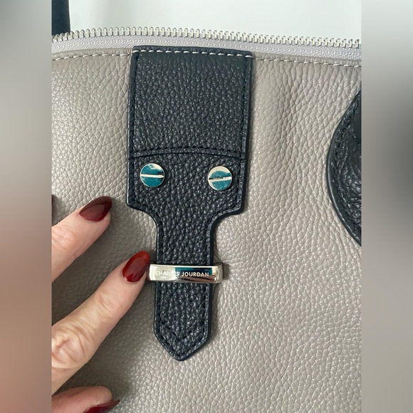 Charles Jourdan Colorblock Purse handbag satchel deep bag gray pebble leather EC - Picture 4 of 9